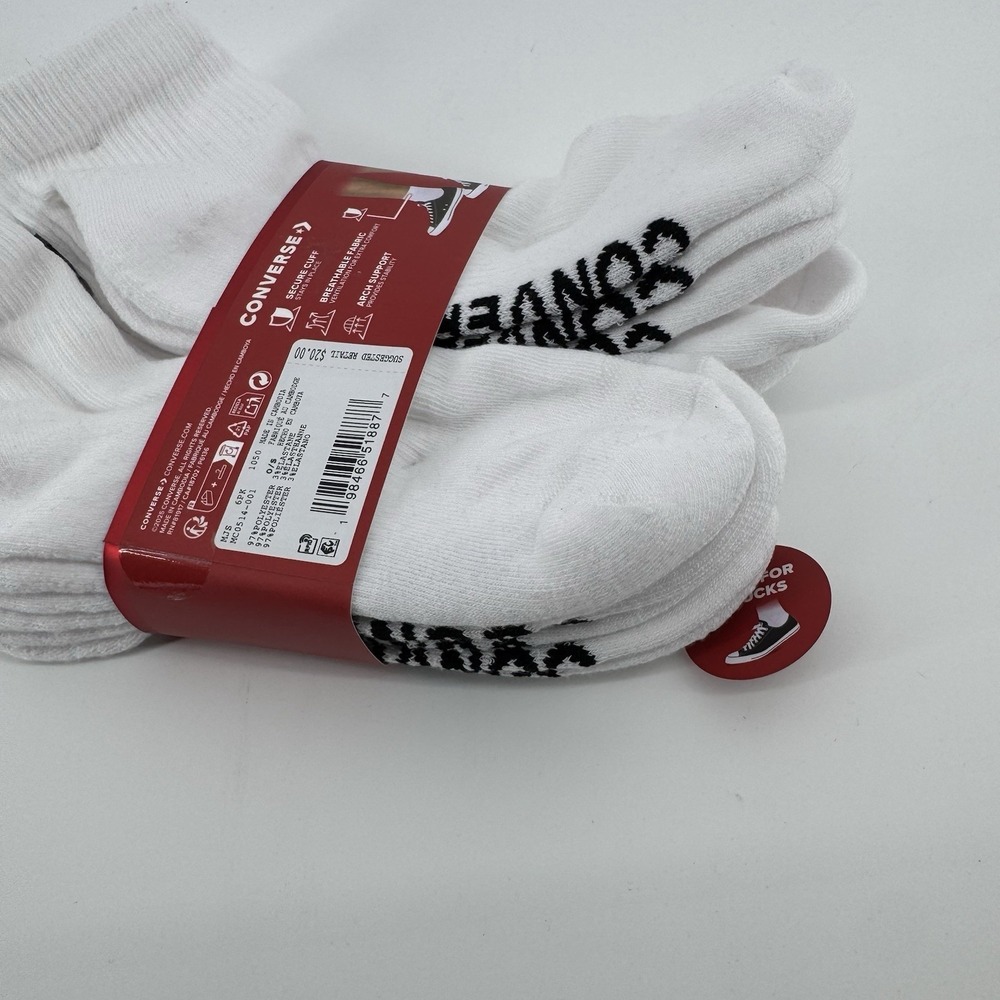 Converse Men's Cushioed Ankle Socks 6 Pairs Size 6-12 White - Picture 3 of 3